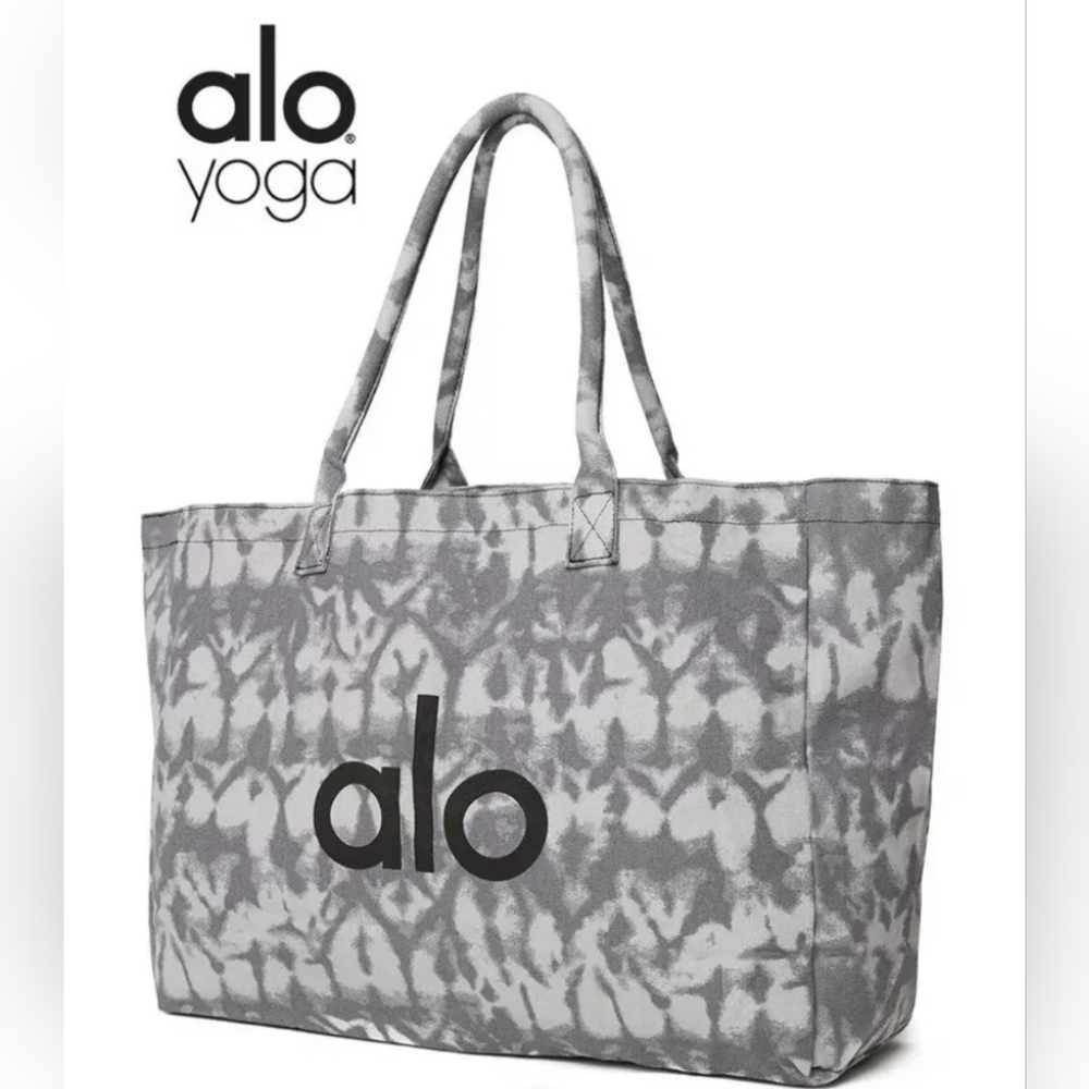 ALO Yoga | Gray Tie Dye Large Canvas Tote Bag Gym Travel Carry-On | SZ OS